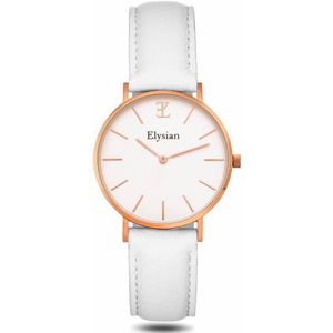 Elysian - Horloge Dames - Rose Goud - Wit Leer - 36mm - Waterdicht - Cadeau Voor Vrouw