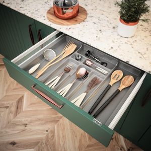 Divio bestekbak voor laden 70 cm | breedte 63 cm x diepte 43 cm | kan op maat gesneden worden | met 8 vakken | kleur: antraciet | besteklade organisatiesysteem