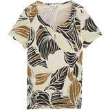 TOM TAILOR Dames Crinkle T-shirt met patroon, 37999 - Neutraal Cut Leaves Design, XXL