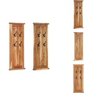 vidaXL Wandkapstok Massief Acaciahout - 38 x 100 cm - 4 haken - Retro en tijdloos - Kapstok