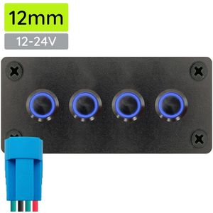 ProRide Metalen Pulsschakelaar 12-24V OFF-(ON) - Viervoudig Inbouwpaneel - 12mm - IP67 - LED indicatie Blauw