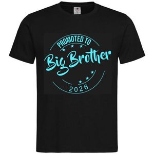 Shirt Aankondiging zwangerschap Promoted to Big Brother 2026 | korte mouw | Zwart/aquablauw | maat 122/128 zwangerschap aankondiging bekendmaking Baby big bro brother Grote Broer