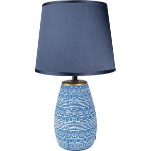 HAES DECO - Tafellamp - Modern Chic - Stijlvolle Lamp, formaat Ø 20x35 cm - Blauw / Wit, Keramiek - Bureaulamp, Sfeerlamp, Nachtlampje