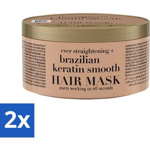 2 x OGX - Brazilian Keratin Smooth - Haarmasker - Herstel & Glans - Voor Zijdezacht Haar - 300 ml - Haar Masker - Brazilian Keratine - Glad Haar - Pluisvrij Haar - Zijdezacht Haar