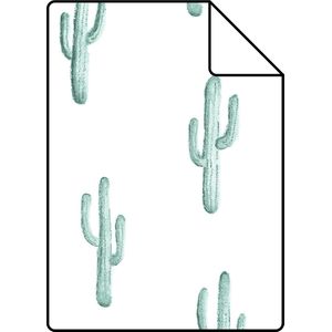 Proefstaal ESTAhome behang kleine woestijn cactussen vergrijsd turquoise - 26,5 x 21 cm - 138898-S