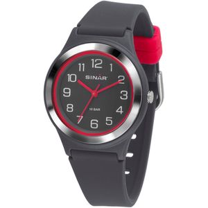 Sinar - Horloge Kind - Kinderhorloge Meisje - Tiener - 10 bar Waterdicht - Analoog - Ø 36 mm - Stevig Siliconen bandje - Verstelbaar (13 - 18,5 cm) - Edelstalen Sluiting - Quartz uurwerk - Donker Grijs / Donker Roze - XB-48-11