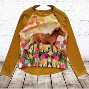 Shirt met paard oker geel -s&C-98/104-Longsleeves meisjes
