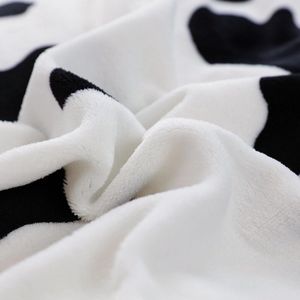 Hoeslaken, Winterhoeslaken, 180 x 200 cm, zwart-wit, koeienpatroon, wollig, warm, fluweel, kasjmier, touch, pluche hoeslaken, geschikt voor matrassen van 30 cm