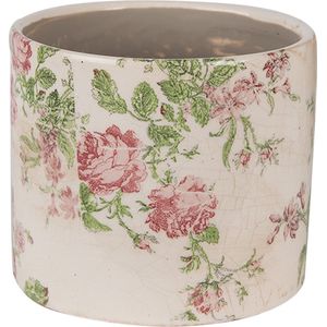 Clayre & Eef Bloempot Ø 12x10 cm Beige Roze Keramiek Bloemen Bloempot Binnen