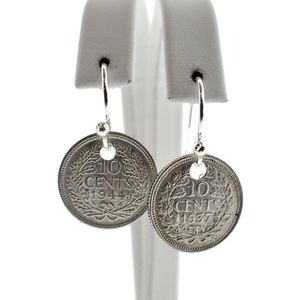 Zilveren munt oorbellen; Échte zilveren dubbeltjes van Wilhelmina; 1892-1948
