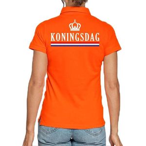 Koningsdag poloshirt / polo t-shirt met vlag en kroontje oranje voor dames - Koningsdag kleding/ shirts S