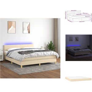 vidaXL Bed Boxspring - Crème - 203x180x78/88 cm - Verstelbaar hoofdbord - Kleurrijke LED-verlichting - Pocketvering matras - Huidvriendelijk topmatras - Inclusief montagehandleiding - Bed