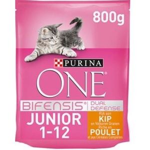 4x Purina ONE Junior - Kattenvoer - Kip & Volkoren Granen - 800g