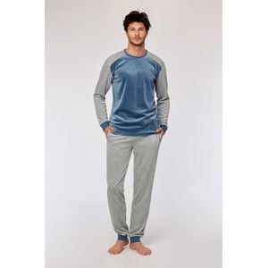 Woody pyjama jongens/heren velours - blauwgrijs - 252-10-QRM-V/189 - maat L