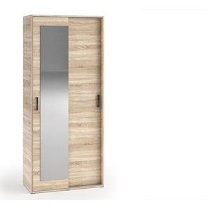 Stijlvolle kledingkast - Kledingkast met spiegel - Planken en ruimte om kleding op te hangen - 90 cm - kleur Sonoma