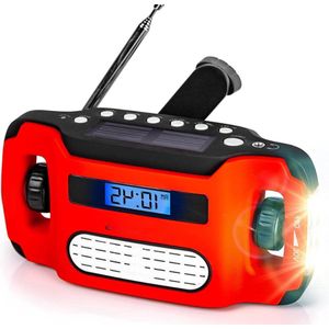 Noodradio - Radio voor Nood LED Zaklamp - Oplaadbaar Zonne-energie USB Handslinger - Verlicht USB Scherm Koptelefoon Jack - Zaklantaarn - Compact Draagbaar - Buiten Kamperen Hiken Vissen - Apex AM/FM