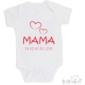 100% katoenen Romper ""Mama, ik vind je lief"" Unisex Katoen Wit/rood Maat 56/62