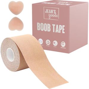 Jean's goods Boob Tape - Boobtape - BH tape - Fashion tape - Inclusief Herbruikbare Siliconen Nipple Covers - 5 Meter - Beige