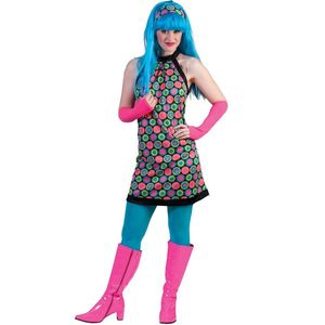 Funny Fashion - Jaren 80 & 90 Kostuum - Disco Dot Jurk Vrouw - multicolor - Maat 44-46 - Carnavalskleding - Verkleedkleding