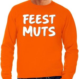 Feest muts sweater / trui oranje met witte letters voor heren - Oranje fun tekst truien / grappige sweaters L