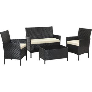 Loungeset - Tuinmeubels - Terras - Balkon - Rotanlook - Zwart