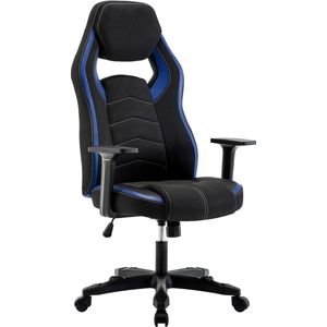 Bureaustoel, gamingstoel, hoge rug, ergonomische computerstoel, racing, gamer stoel, bureaustoel, stof, verstelbare draaistoel, blauw