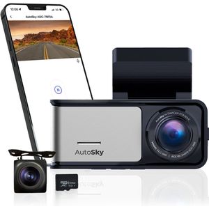 Autosky - 4K Dashcam - Voor Auto & Vrachtwagen - Met Achtercamera - GPS - WiFi - Nachtzicht - 64GB