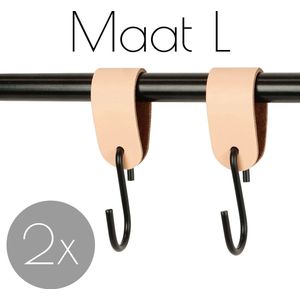 2x Leren S-haak hangers - Handles and more® | PEACH - maat L (Leren S-haken - S haken - handdoekkaakje - kapstokhaak - ophanghaken)