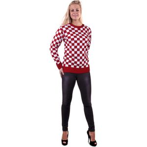 Gebreide Sweater Rood Wit Geblokt Brabant - Rood - M/L - Carnavalskleding - Verkleedkleding