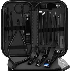 Complete 16-delige manicureset - nagelverzorging - set van 16 - zwart/blauw/paarse opties