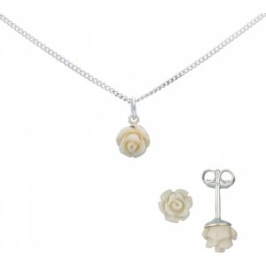 Lilly 190.9904.40 Set Roos Ketting Oorknopjes Zilver Créme - 40cm