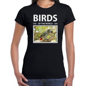 Dieren foto t-shirt Grijze roodstaart papegaai - zwart - dames - birds of the world - cadeau shirt Papegaaien liefhebber S