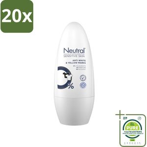 20 x Neutral - Deodorant Roller - Gevoelige Huid - Tegen Witte & Gele Vlekken - 0% Parfum, Kleurstof & Alcohol - 50 ml - Grootverpakking - Deodorant - Antitranspirant - Gevoelige Huid - Parfumvrij - Kleurstofvrij