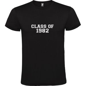 Zwart T-Shirt met “Class of 1982 “ Afbeelding Wit Size 5XL