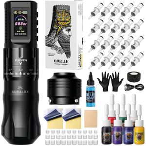 AuraLux Tattoo Machine Draadloos Incl. Inkt en Naalden - Tattoo Machine - Pen - Complete Set - Tattoo Machines - tattoo machine beginner set - Tattoo Pen - Cartridges - Tattoo Naalden - Tattoo Inkt - Tattoo Kit