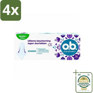 o.b. - Tampons - Extra Protect Super Plus - Betrouwbare Nachtbescherming - 16 tampons - Voordeelverpakking - 4 stuks - Zware menstruatie - Tampons voor nacht