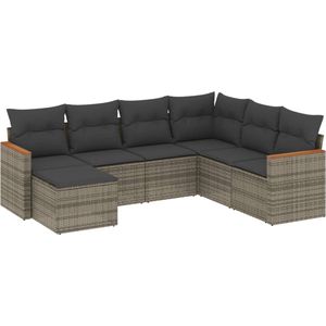 vidaXL - 7-delige - Loungeset - met - kussens - poly - rattan - grijs