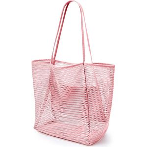 Mesh draagtas voor dames, 35 x 16 x 37 cm casual schoudertas met grote capaciteit en binnenzak met ritssluiting Lichtgewicht opvouwbare vakantietas