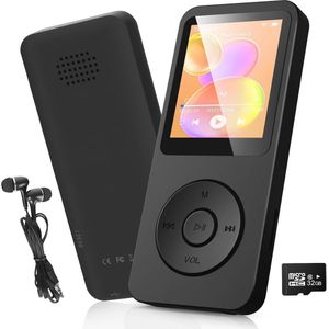 Draagbare MP3-speler 32 GB met Bluetooth 5.3, 1,8 inch TFT-scherm en FM-radio