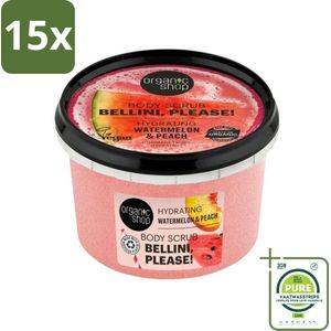 15 x Organic Shop - Body Scrub Watermelon & Peach - Hydratatie en Frisheid - 250 ml - Grootverpakking - Lichaams Scrub - Scrub - Hydraterende Body Scrub - Zomerse Geur - Biologische Body Scrub