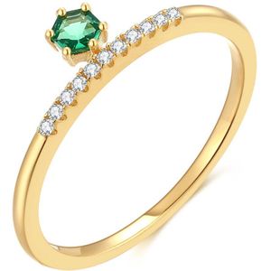 Twice As Nice Ring in 18kt verguld zilver, groene zeshoek 50
