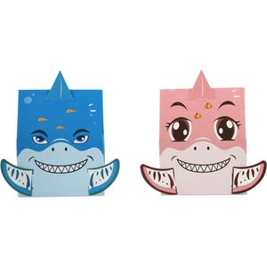 20 stuks Uitdeeldoosjes Shark - 10x Blauw + 10x Roze - Uitdeelzakjes – Kinderen Traktaties – Uitdeelbakjes – Uitdeelcadeautjes Voor Kinderen – Animal Kinderfeestje – Verjaardag Versiering – Tafel Feest Decoratie – Karton - 2 Soorten - Totaal 20 Stuks