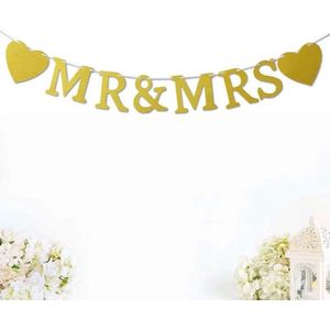 Akyol - Just married slinger- MR & MRS slinger- trouwen - trouwballon - trouwdag - versiering voor een trouwdag - Gouden slinger- wedding - versiering