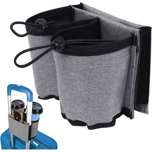 Bekerhouder - Flessenhouder - Koffer Bekerhouder - Bagage Accessoires - Koffer Flessenhouder - met 3 zakken - Handsfree drinkhouder voor drankjes, drankjes, koffiemokken - Geschikt voor op rol op koffer, handgrepen - Grijs