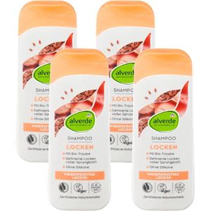Alverde Naturkosmetik Shampoo Curly Hair Lokken | MULTI-VERPAKKING 4x 200 ml - Bio-Lijnzaad en Bio-Druiven - Voor pluizend haar - pH Neutraal & Siliconenvrij - Vegan Haarshampoo