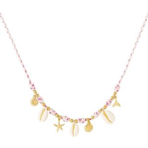 Ketting summer vibes-bedel schelp- zeester- roze- goudkleur