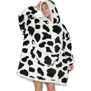Oversized trui met mouwen en koeipatroon - Zachte dekens in flanel en lamswol - Comfortabele tv-deken voor dames en heren