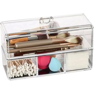 Goodivery ® Transparante Acryl Organisatiehouder voor Wattenstaafjes en Cosmetica met Drie Vakken