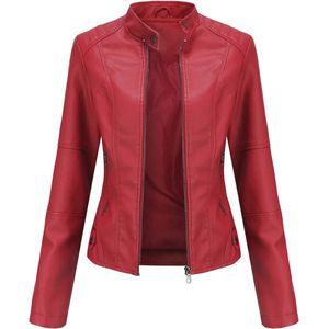 Damesjas van kunstleer, motorfiets stijl, casual bomberjack