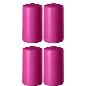 4x Fuchsia roze cilinderkaarsen/stompkaarsen 6 x 10 cm 36 branduren - Geurloze kaarsen fuchsia roze - Woondecoraties